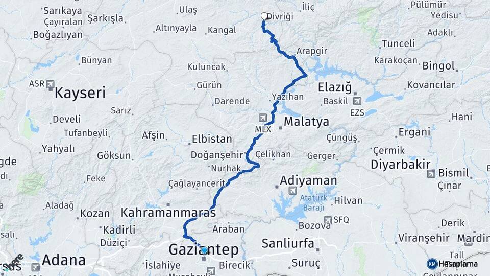 Gaziantep Divriği Sivas Arası Kaç Km - Yol Haritası