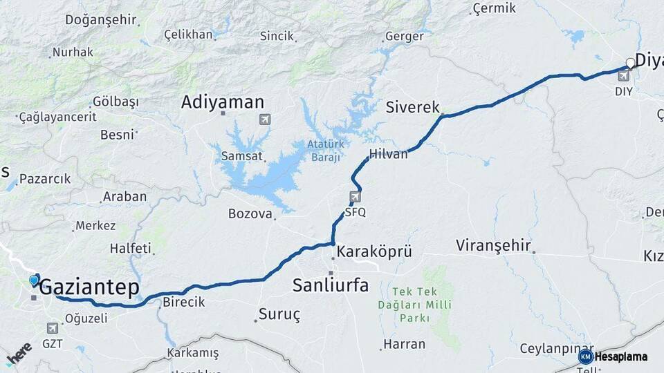 Gaziantep Diyarbakır Arası Kaç Km - Yol Haritası