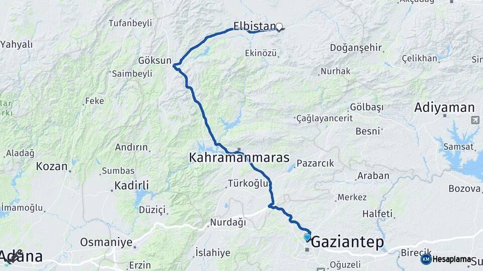 Gaziantep Elbistan Kahramanmaraş Arası Kaç Km - Yol Haritası