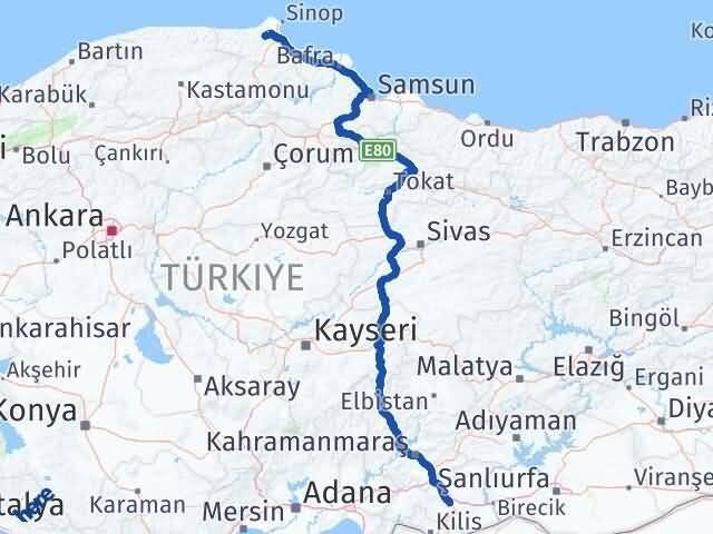 Gaziantep Erfelek Sinop Arası Kaç Km - Yol Haritası