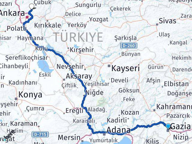 Gaziantep Esenboğa Havalimanı Arası Kaç Km - Yol Haritası