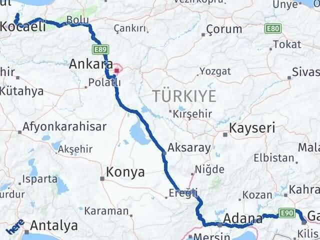 Gaziantep Ferizli Sakarya Arası Kaç Km - Yol Haritası