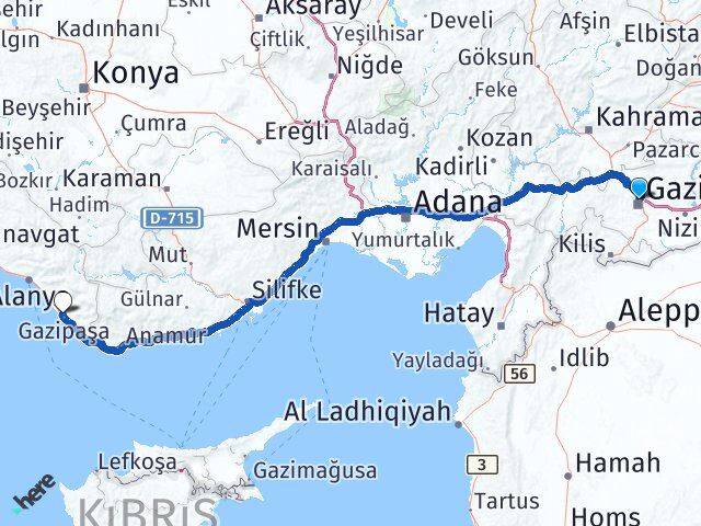 Gaziantep Gazipaşa Alanya Havalimanı Arası Kaç Km - Yol Haritası