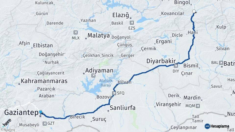 Gaziantep Genç Bingöl Arası Kaç Km - Yol Haritası