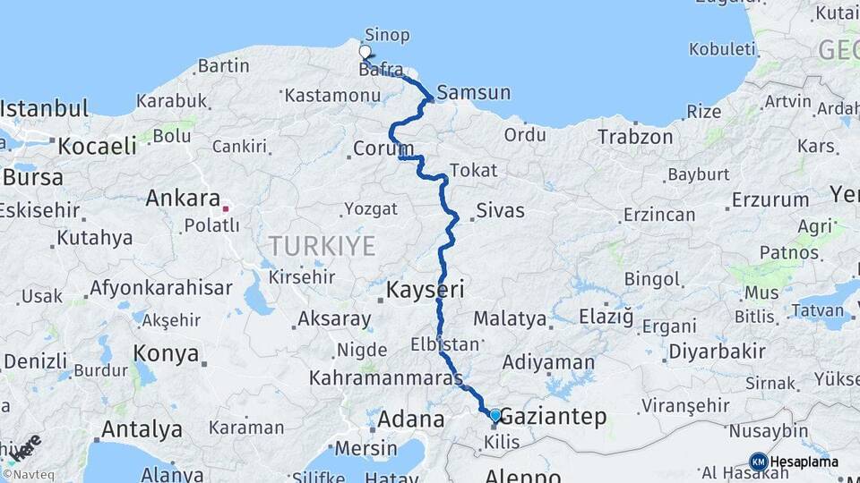 Gaziantep Gerze Arası Kaç Km - Yol Tarifi