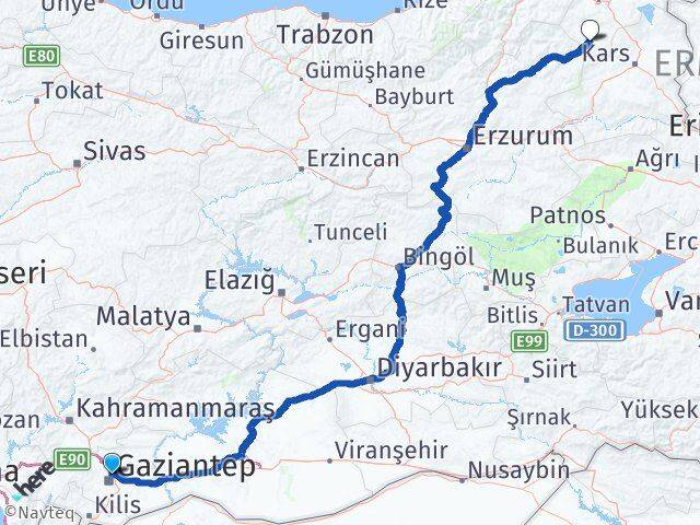 Gaziantep Göle Ardahan Arası Kaç Km - Yol Haritası