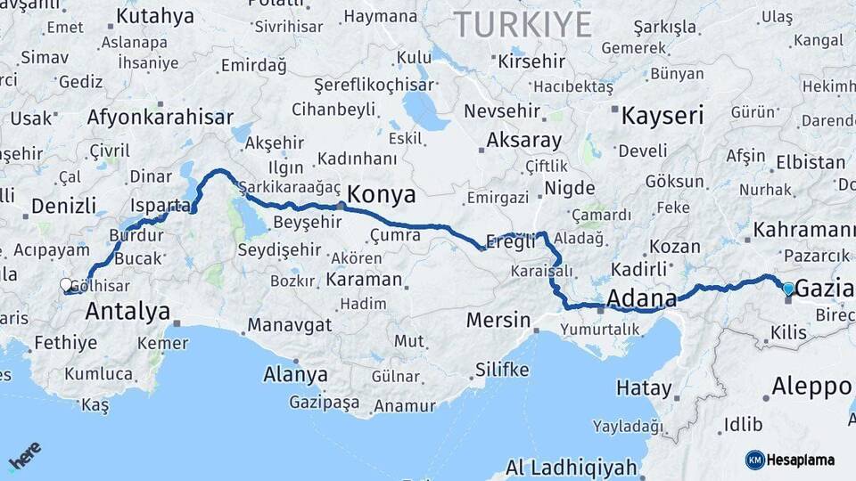 Gaziantep Gölhisar Burdur Arası Kaç Km - Yol Haritası
