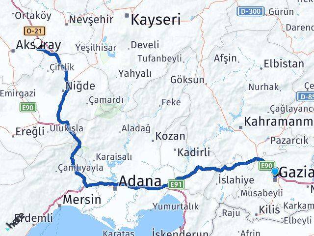 Gaziantep Gülağaç Aksaray Arası Kaç Km - Yol Haritası