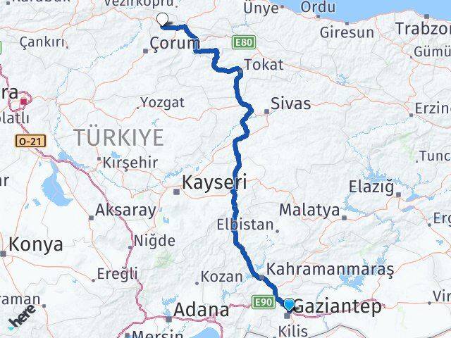 Gaziantep Gümüşhacıköy Amasya Arası Kaç Km - Yol Haritası