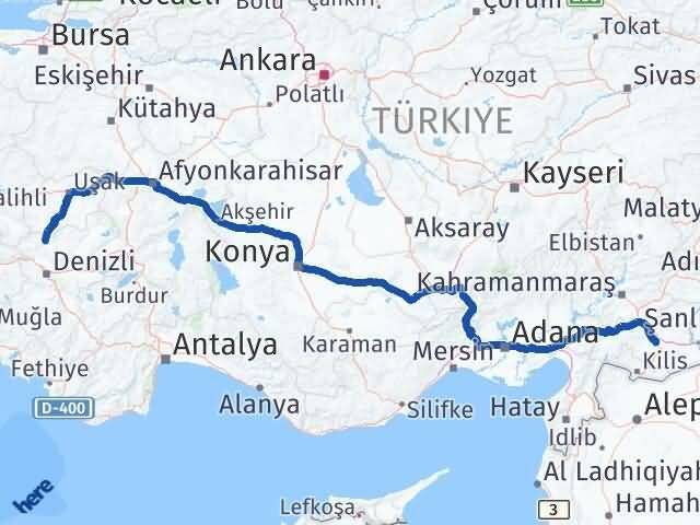Gaziantep Güney Denizli Arası Kaç Km - Yol Haritası