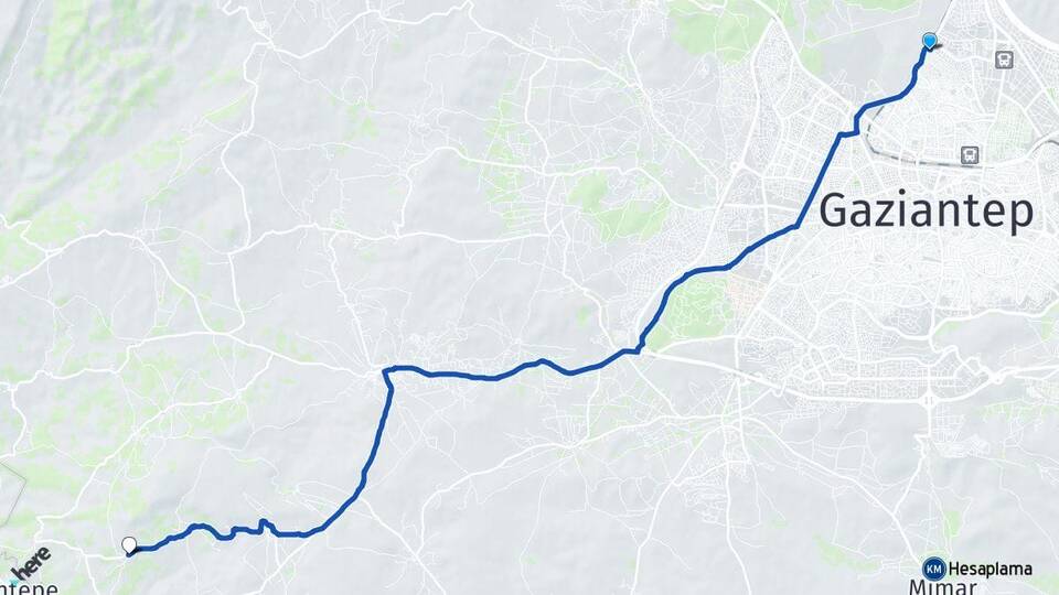 Gaziantep Hacıköy Şahinbey Arası Kaç Km - Yol Haritası
