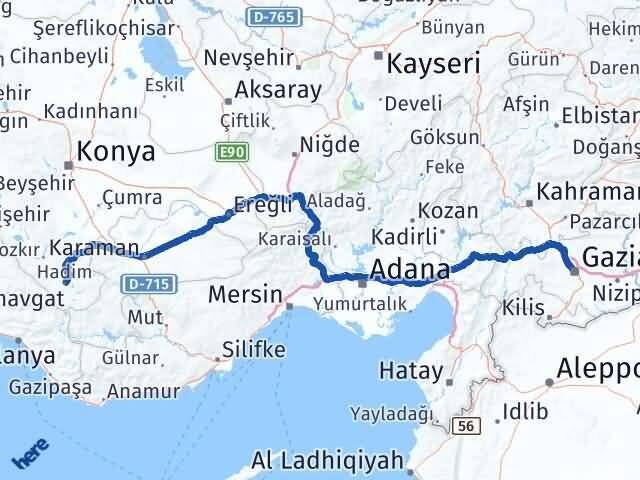 Gaziantep Hadim Konya Arası Kaç Km - Yol Haritası
