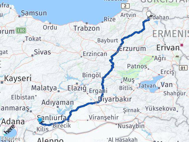 Gaziantep Hanak Ardahan Arası Kaç Km - Yol Haritası