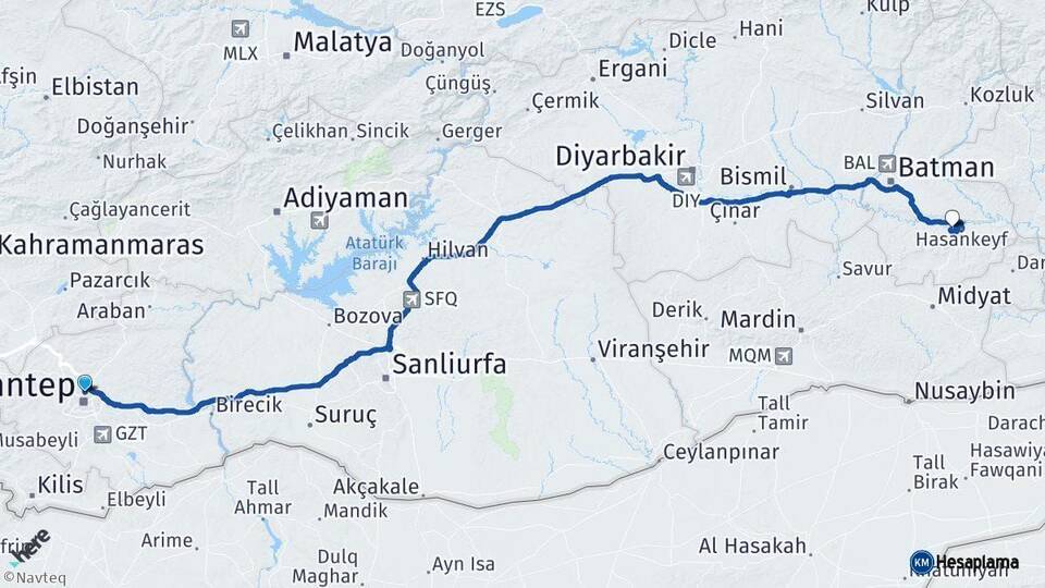Gaziantep Hasankeyf Batman Arası Kaç Km - Yol Haritası