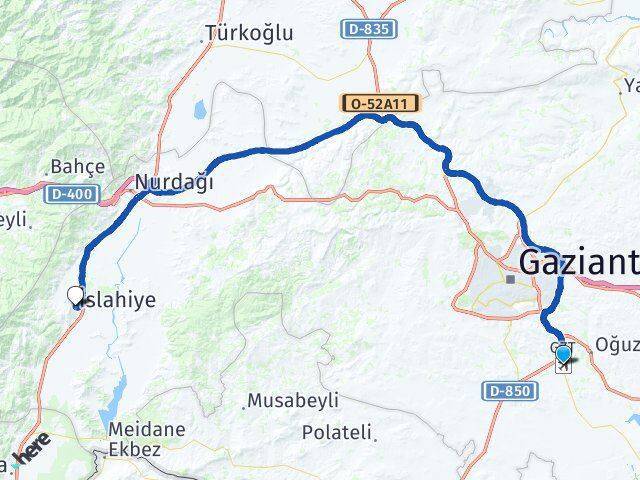 Gaziantep Havalimanı İslahiye Arası Kaç Km - Yol Tarifi