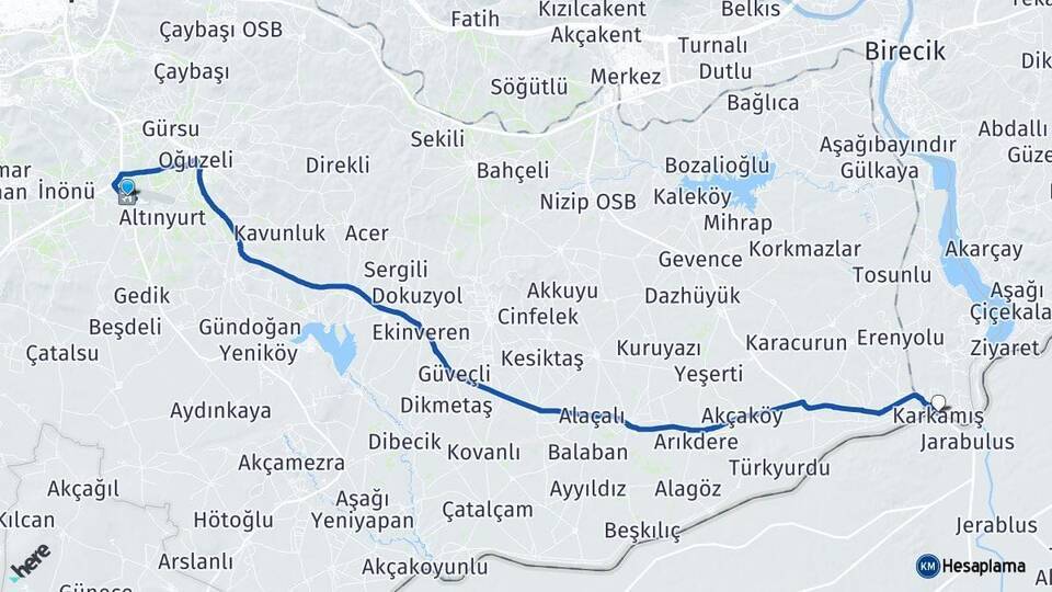 Gaziantep Havalimanı Karkamış Arası Kaç Km - Yol Tarifi