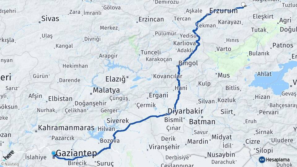 Gaziantep Horasan Erzurum Arası Kaç Km - Yol Haritası