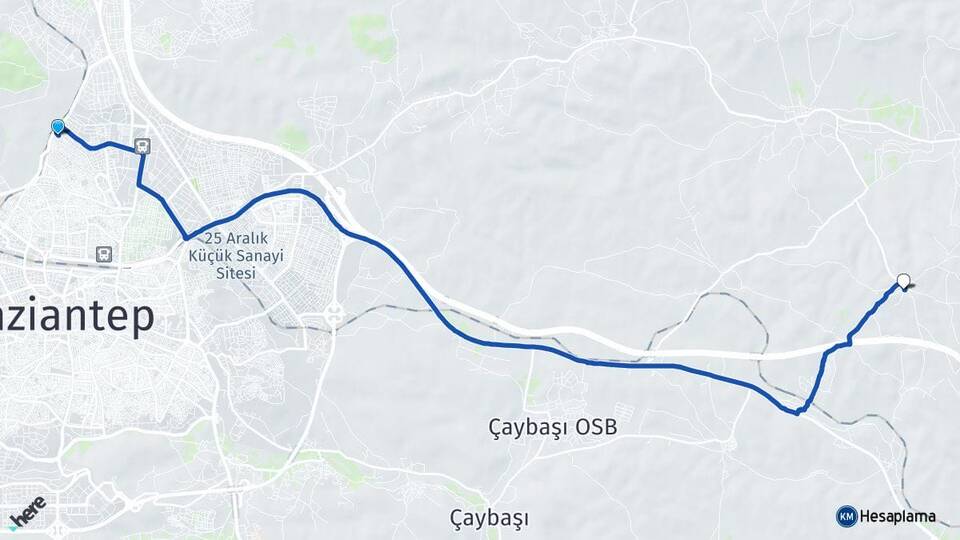 Gaziantep İbrahimşehir Şehitkamil Arası Kaç Km - Yol Haritası