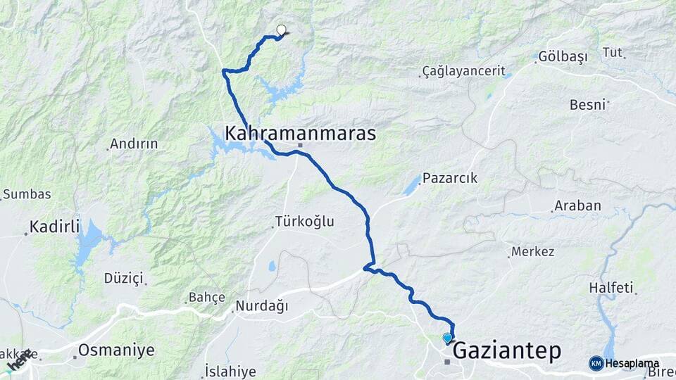 Gaziantep Ilıca Onikişubat Kahramanmaraş Arası Kaç Km - Yol Haritası