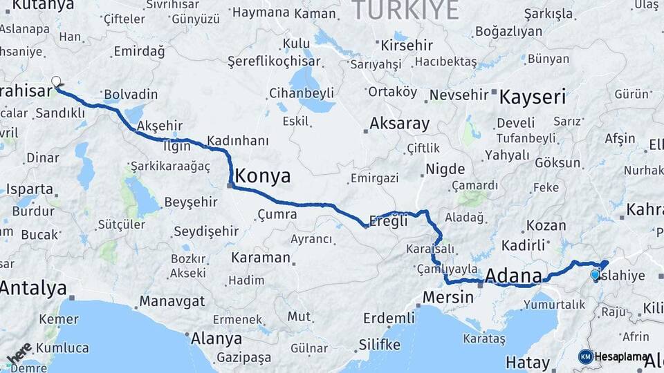 Gaziantep İslahiye Afyonkarahisar Arası Kaç Km - Yol Haritası