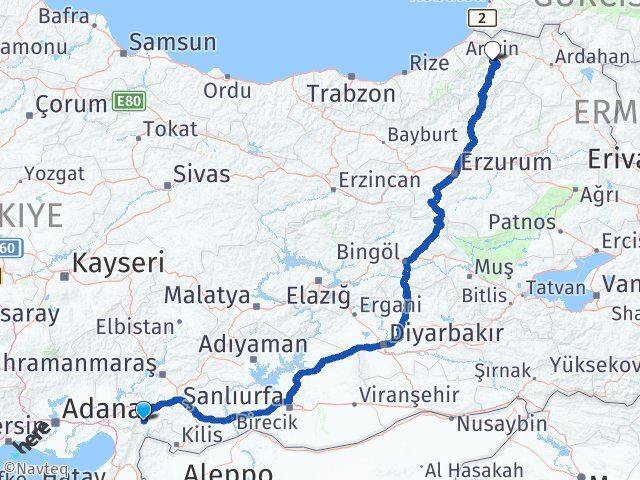 Gaziantep İslahiye Artvin Arası Kaç Km - Yol Haritası