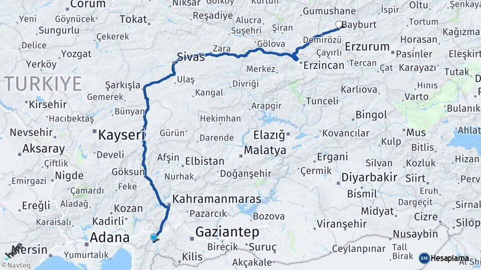 Gaziantep İslahiye Bayburt Arası Kaç Km - Yol Haritası