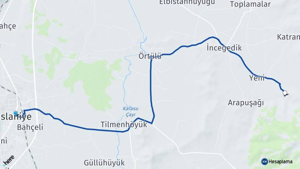 Gaziantep İslahiye Bayraktepe İslahiye Arası Kaç Km - Yol Haritası