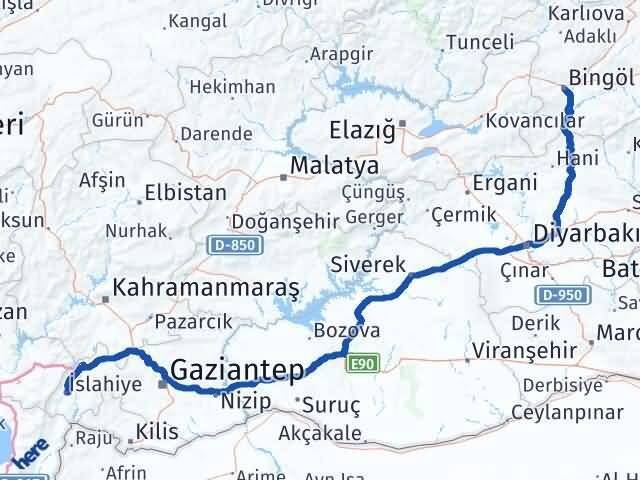 Gaziantep İslahiye Bingöl Arası Kaç Km - Yol Haritası