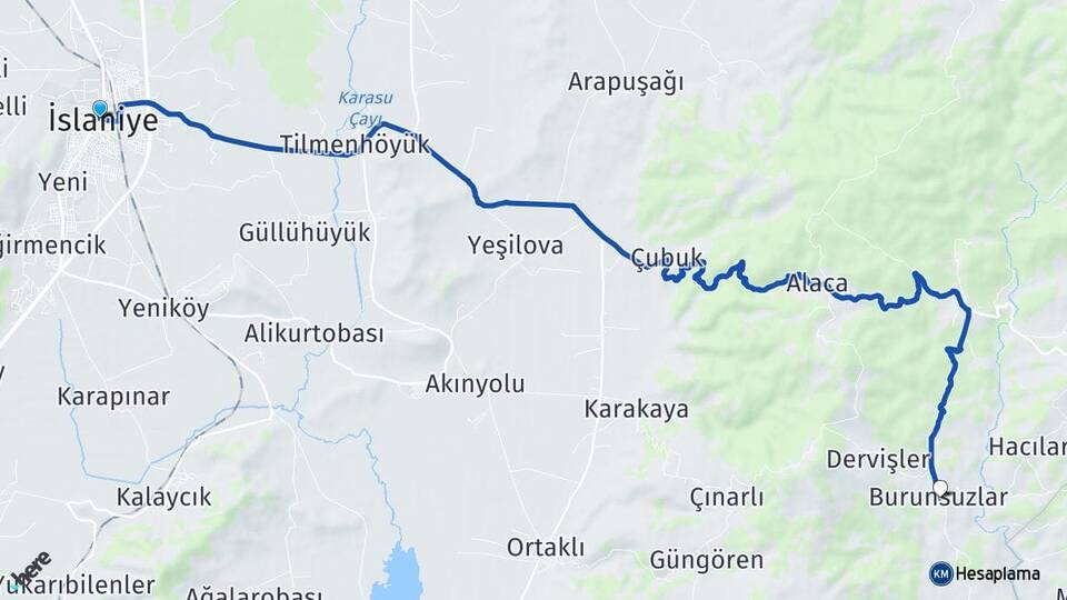 Gaziantep İslahiye Burunsuzlar İslahiye Arası Kaç Km - Yol Haritası