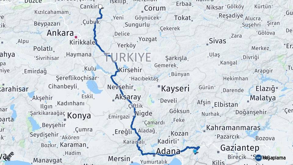 Gaziantep İslahiye Çankırı Arası Kaç Km - Yol Haritası