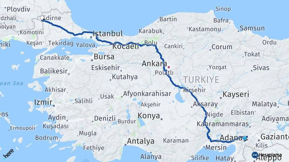Gaziantep İslahiye Edirne Arası Kaç Km - Yol Haritası