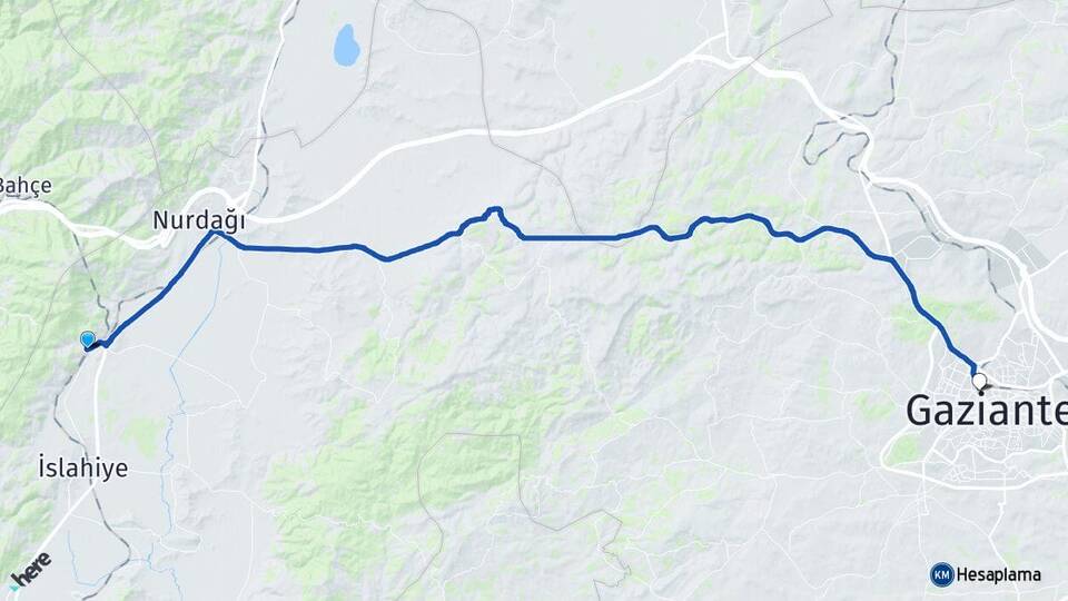 Gaziantep İslahiye Fevzipaşa Şehitkamil Arası Kaç Km - Yol Haritası