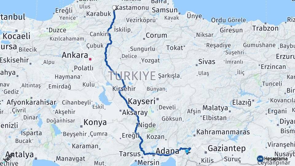 Gaziantep İslahiye Kastamonu Arası Kaç Km - Yol Haritası