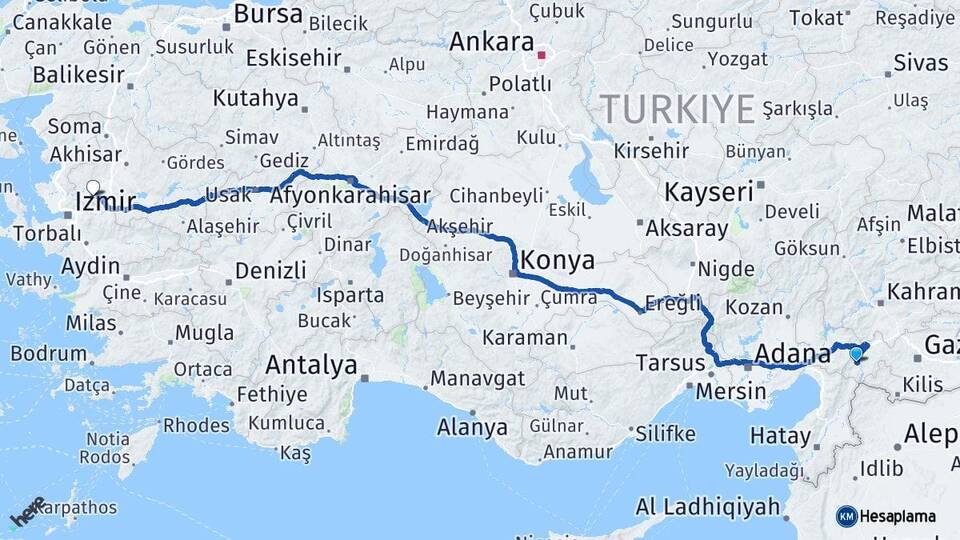 Gaziantep İslahiye Manisa Arası Kaç Km - Yol Haritası