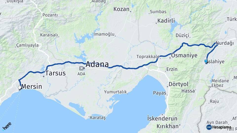 Gaziantep İslahiye Mersin Arası Kaç Km - Yol Haritası