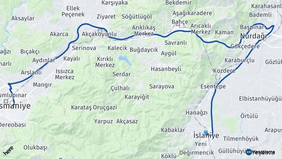 Gaziantep İslahiye Osmaniye Arası Kaç Km - Yol Haritası