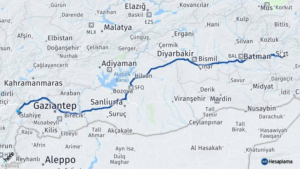 Gaziantep İslahiye Siirt Arası Kaç Km - Yol Haritası