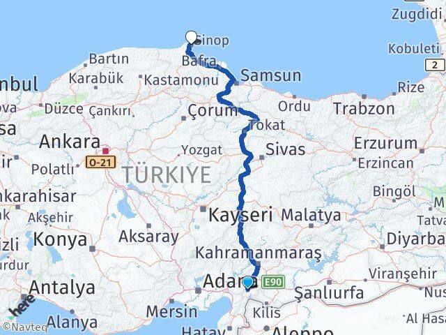 Gaziantep İslahiye Sinop Arası Kaç Km - Yol Haritası
