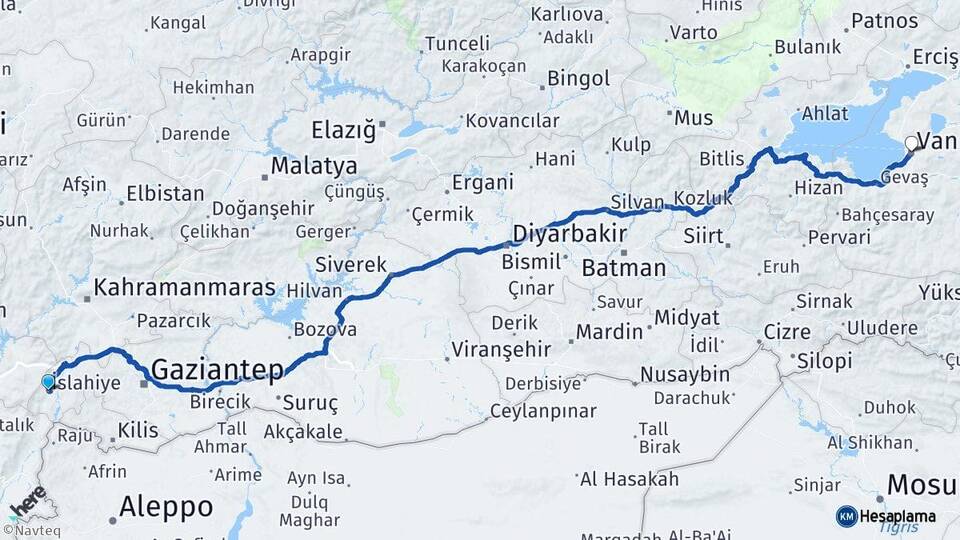 Gaziantep İslahiye Van Arası Kaç Km - Yol Haritası