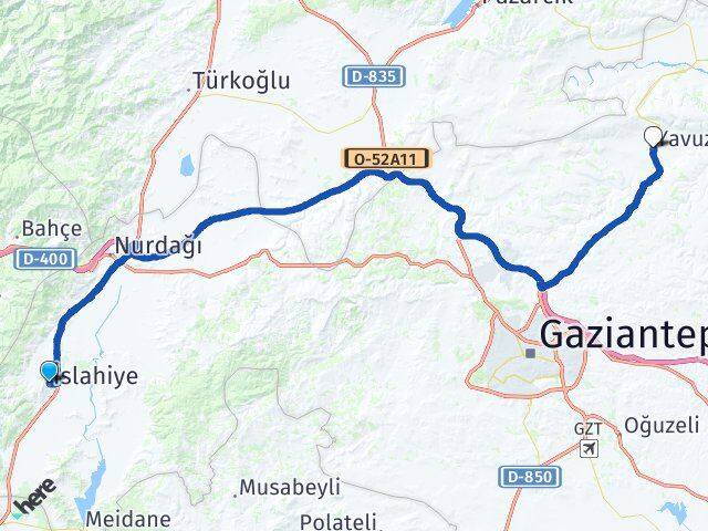 Gaziantep İslahiye Yavuzeli Arası Kaç Km - Yol Haritası