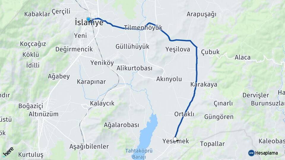 Gaziantep İslahiye Yesemek İslahiye Arası Kaç Km - Yol Haritası