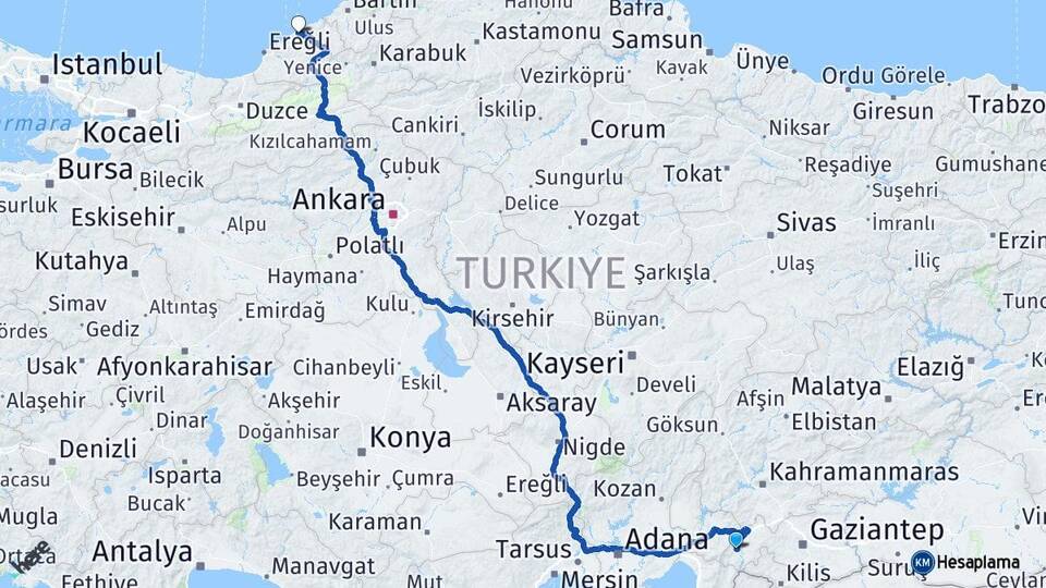 Gaziantep İslahiye Zonguldak Arası Kaç Km - Yol Haritası