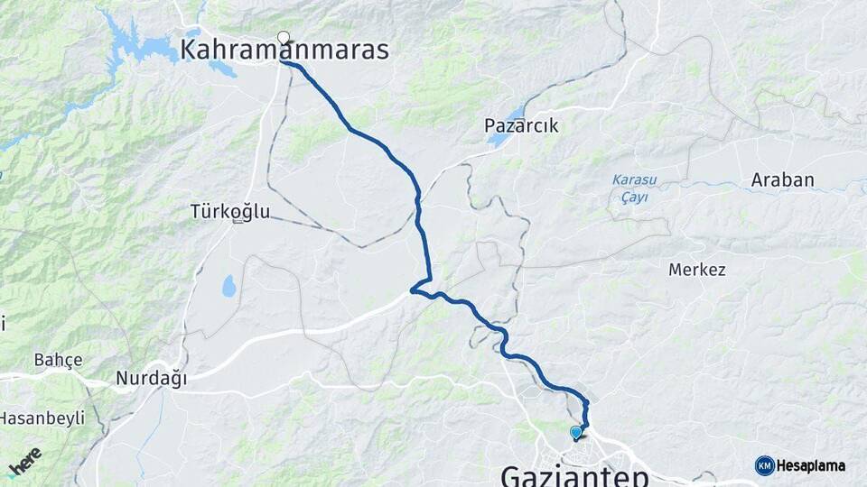 Gaziantep Kahramanmaraş Arası Kaç Km - Yol Haritası