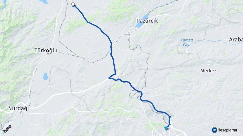 Gaziantep Kahramanmaraş Havalimanı Arası Kaç Km - Yol Haritası