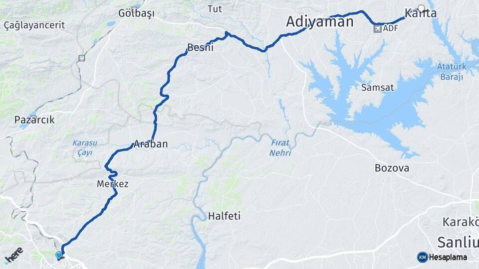 Gaziantep Kahta Adıyaman Arası Kaç Km - Yol Haritası