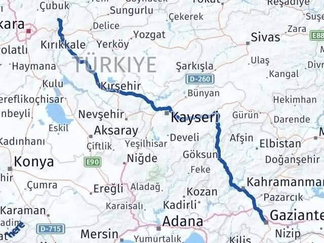 Gaziantep Kalecik Ankara Arası Kaç Km - Yol Haritası
