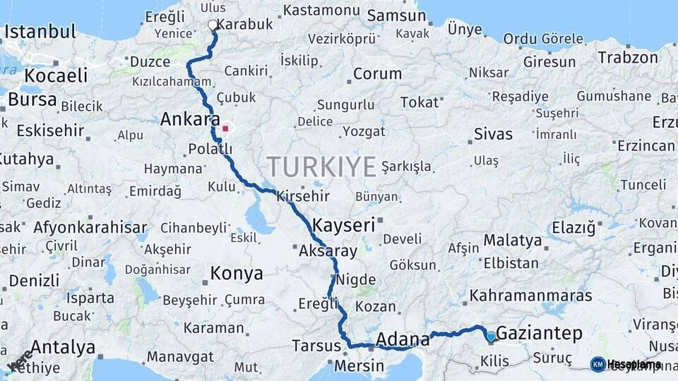 Gaziantep Karabük Arası Kaç Km - Yol Haritası