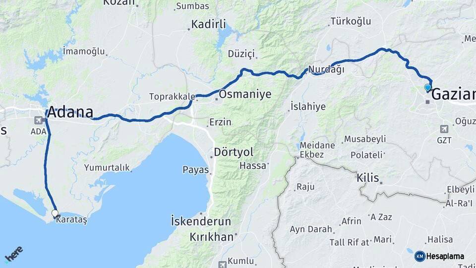Gaziantep Karataş Adana Arası Kaç Km - Yol Haritası