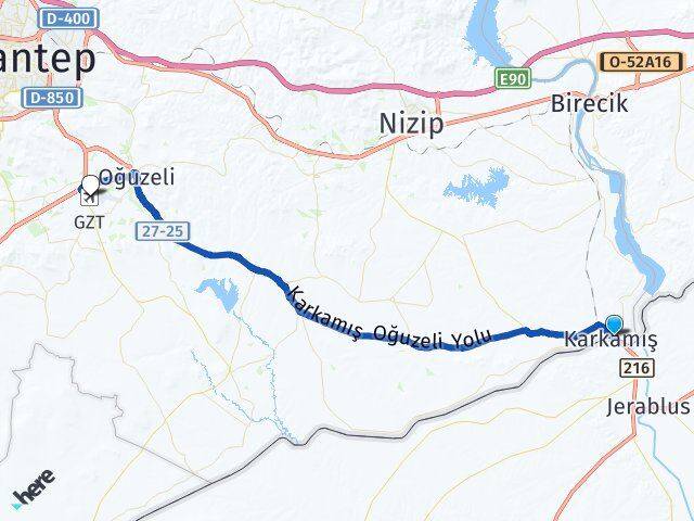 Karkamış Gaziantep Havalimanı Arası Kaç Km - Yol Tarifi