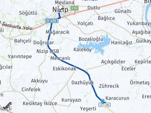 Subağı Nizip Arası Kaç Km - Yol Tarifi